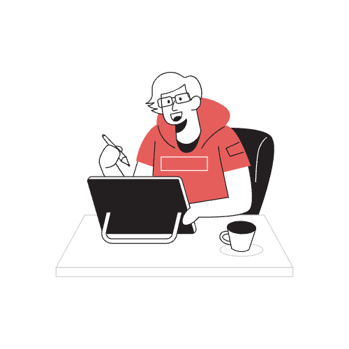 Un designer qui travaille sur sa tablette graphique
