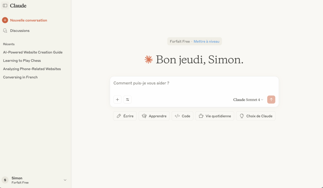 Interface de prompt de Claude