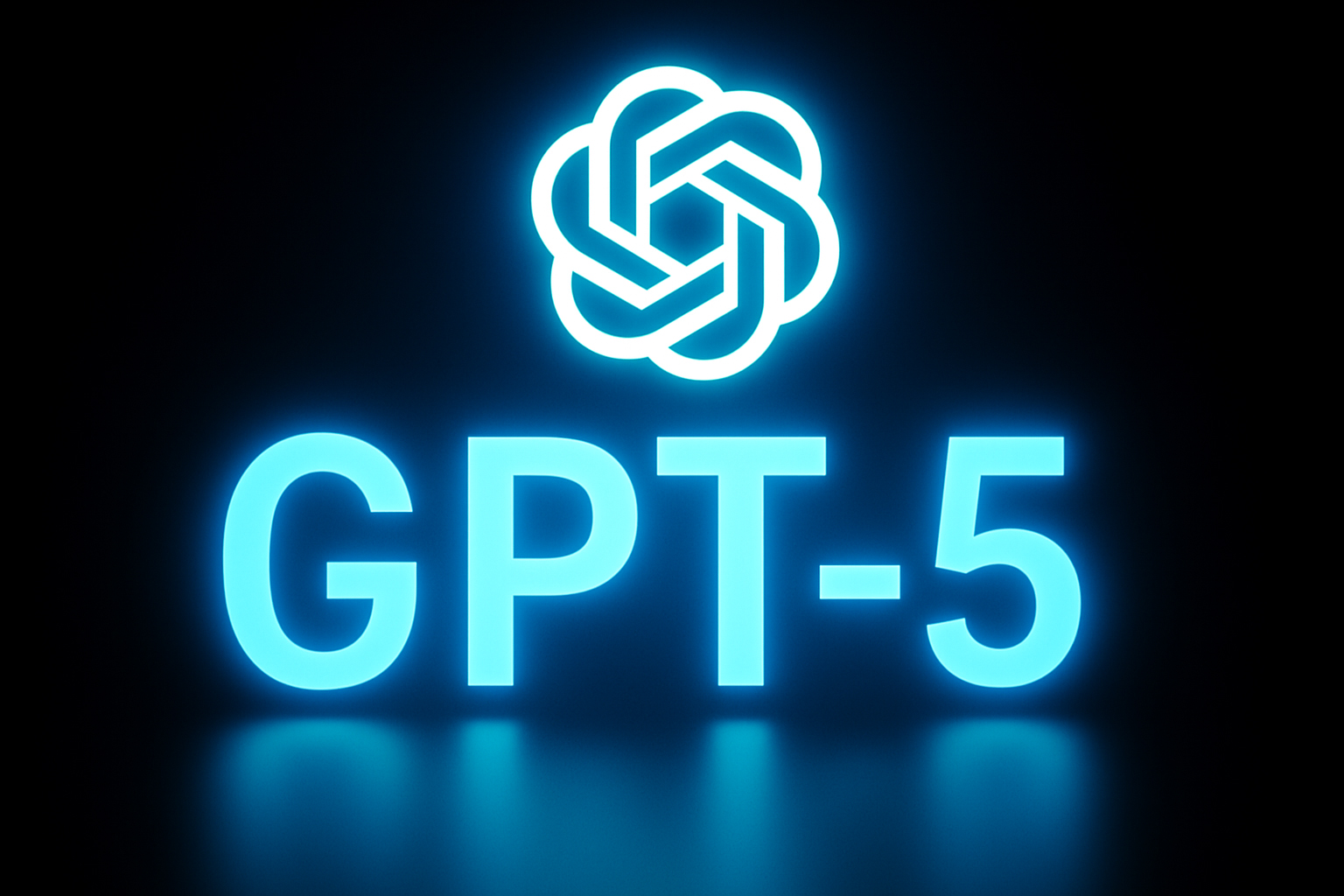 Le logo ChatPGT blanc et luisant sur un fond noir et l'inscription GPT-5 en dessous