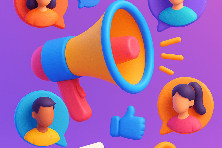 Des icônes 3D de couleurs vives qui représente l'outreach